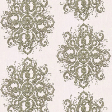 Closeup of a wallpaper showing its Contemporary, Damask, Floral, Two-tone pattern, color, and texture.