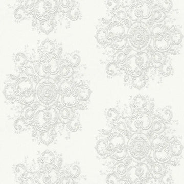 Closeup of a wallpaper showing its Contemporary, Damask, Floral, Monochrome, Two-tone pattern, color, and texture.