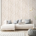 Wallpaper installed in a room showing its full pattern, color