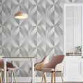 Wallpaper installed in a room showing its full pattern, color