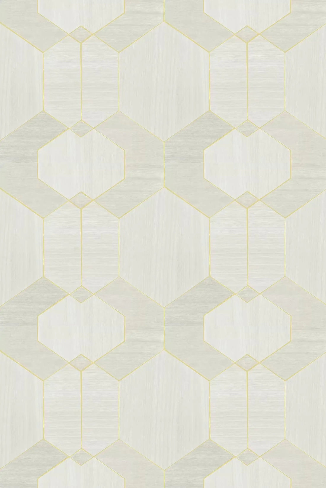 Closeup of a wallpaper showing its Geometric, White, Wood-veneer pattern, color, and subtle texture.