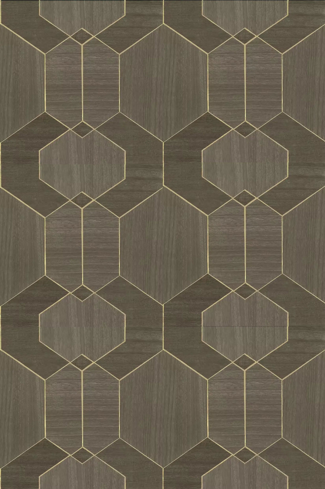 Closeup of a wallpaper showing its Geometric, Wood-veneer pattern, color, and subtle texture.