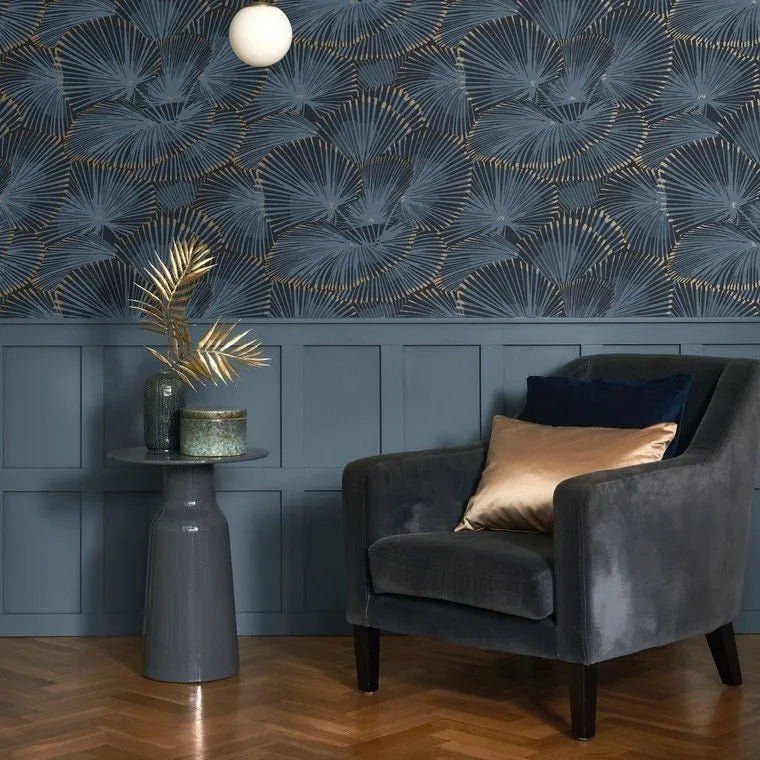 Closeup of a wallpaper showing its Contemporary, Dramatic, Floral, Two-tone pattern, color, and subtle texture.