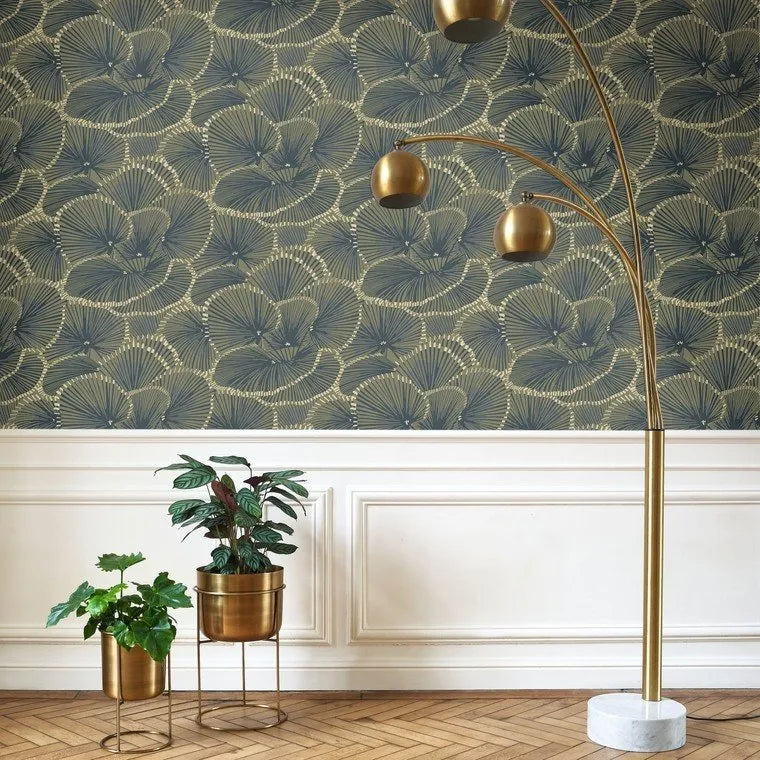 Closeup of a wallpaper showing its Contemporary, Dramatic, Floral, Two-tone pattern, color, and subtle texture.