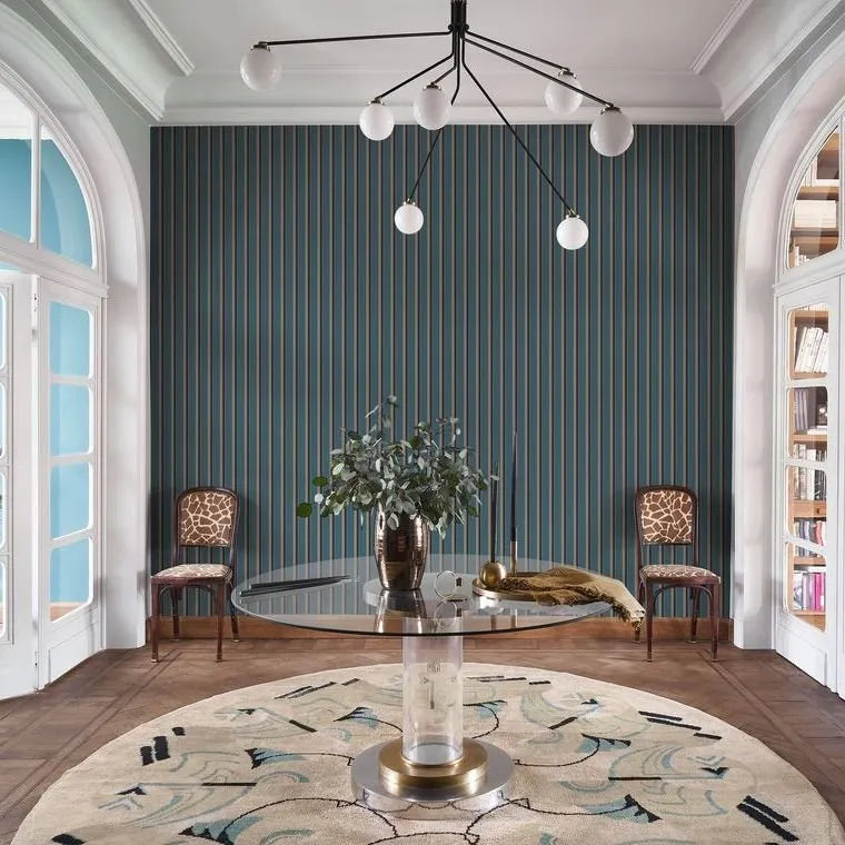Closeup of a wallpaper showing its Contemporary, Stripes, Two-tone pattern, color, and subtle texture.