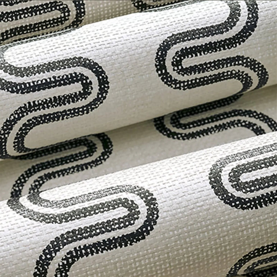 Closeup of a wallpaper showing its Art-Deco, Contemporary, Neutrals, Two-tone pattern, color, and subtle texture.