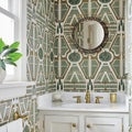 Wallpaper installed in a room showing its full pattern, color