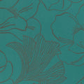 Closeup of a wallpaper showing its Blue, Contemporary, Floral, Green, Nature pattern, color, and subtle texture.