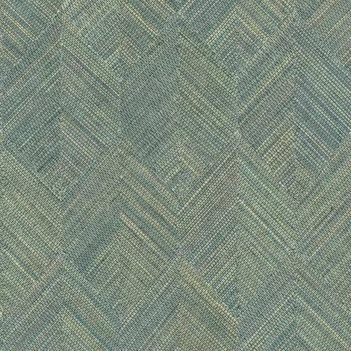 Closeup of a wallpaper showing its Geometric, Green, Sisal pattern, color, and subtle texture.