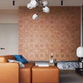 Wallpaper installed in a room showing its full pattern, color