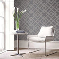 Wallpaper installed in a room showing its full pattern, color