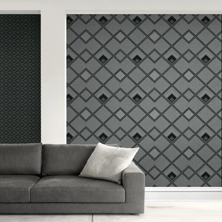 Closeup of a wallpaper showing its Brown, Contemporary, Geometric pattern, color, and subtle texture.
