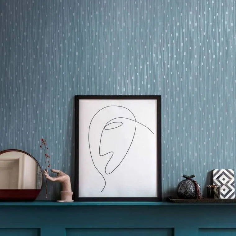 Closeup of a wallpaper showing its Blue, Contemporary, Stripes pattern, color, and texture.