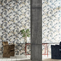 Wallpaper installed in a room showing its full pattern, color
