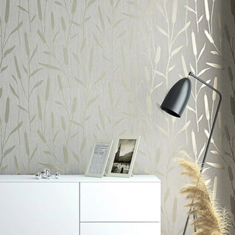 Closeup of a wallpaper showing its Contemporary, Floral, Neutrals, Two-tone pattern, color, and texture.